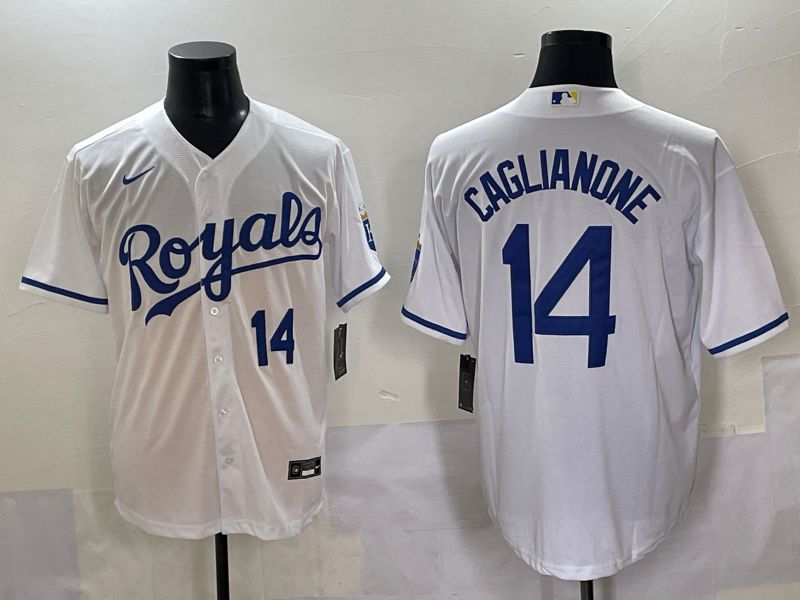 Men 2025 Kansas City Royals #14 Caglianone White Game Nike MLB Jersey style 2-0